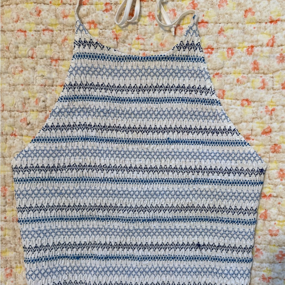 Blue and White Striped Crop Top